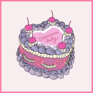 Babycake Steenbok PNG, Steenbok png, verjaardagstaart Steenbok png, astrologie png, dierenriem svg, schattige taart svg, esthetische taart svg