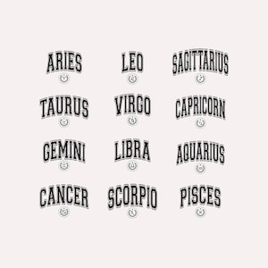Grafico di astrologia in stile College, Bundle SVG di segni zodiacali, Oroscopo SVG, Segni di astrologia svg, Segni di costellazione svg, File di taglio Cricut