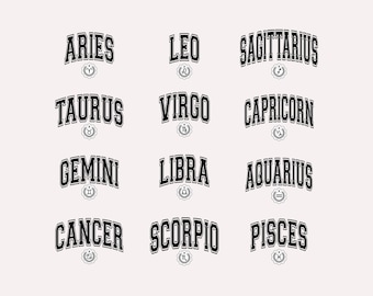 College Style Astrology Graphic, Zodiac Signs SVG Bundle, Horoscope SVG, Astrology Signs svg, Constellation Signs svg, Cut File Cricut
