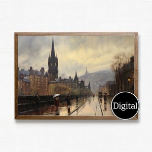 peinture de paysage de ville écossaise vintage | Ecosse | Téléchargement numérique IMPRIMABLE