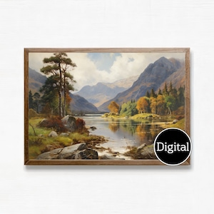 Vintage Scottish Lake Nature Landscape Painting | Scotland Highlands | PRINTABLE Digital Download