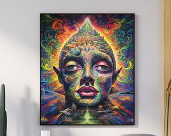 Arte digital de consciência, psicodélica, descolada e colorida.