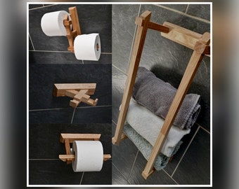 Wooden bathroom set made of oak | Home Decor Living Idea Custom Boho Nordic Minimalist | Holder Towel Toilet Paper Handmade Gift