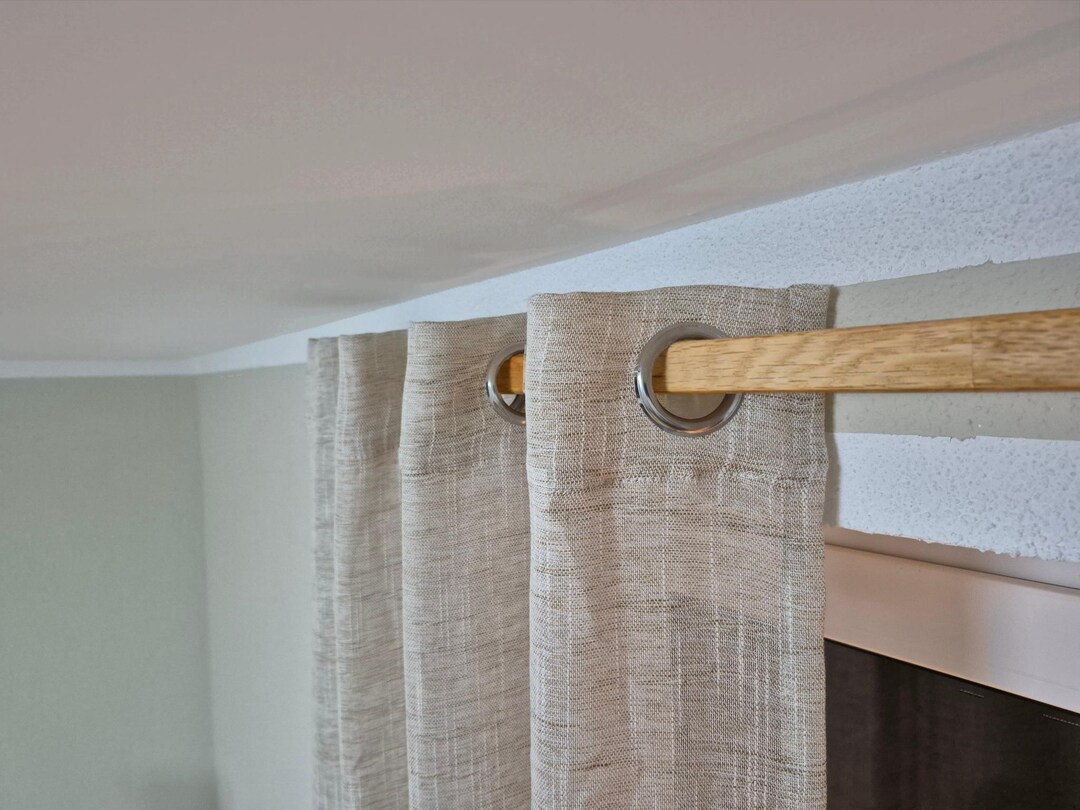 Tringle à Rideaux Réglable En Bois Imitation 80-218 Cm - Style Rustique Bohème - Embouts Feuille - Pour Fenêtres Petites à Moyennes - 11