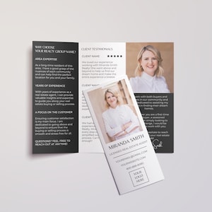 Real Estate Agent Brochure, Real Estate Agent Introduction Tri Fold Brochure Template, Trifold Brochure Template Canva Marketing Mailer