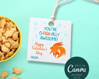 Goldfish Valentine Printable, Valentine Tags for Kids Goldfish ...