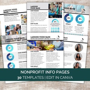 One Pager non-profit canvasjablonen, infographic flyers non-profitprogramma, jaarverslag Fondsenwerving Sponsoring Bedrijfsprofiel Mediakit