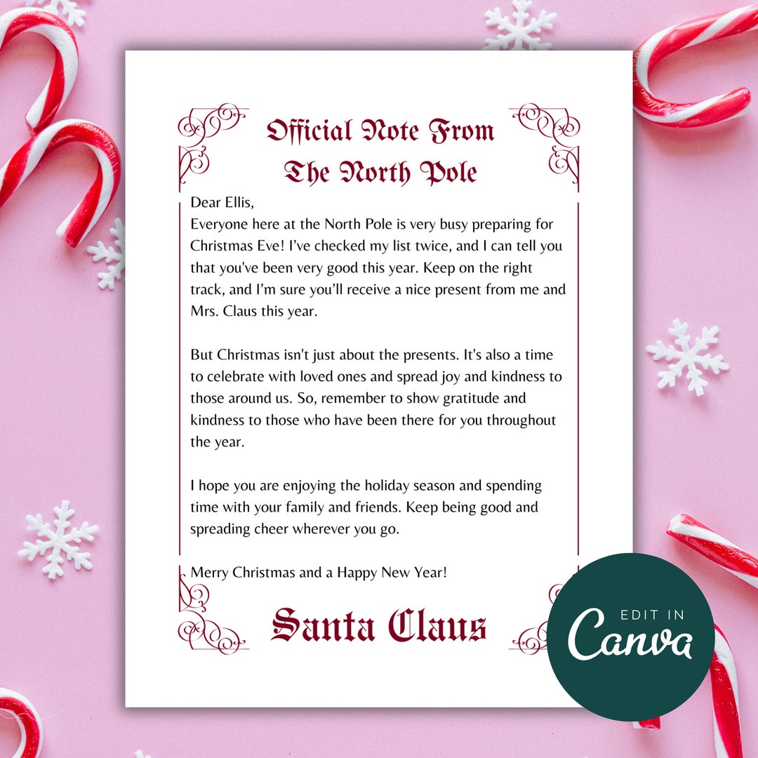 Letter From Santa Customizable, Personalized Santa Letters From the ...