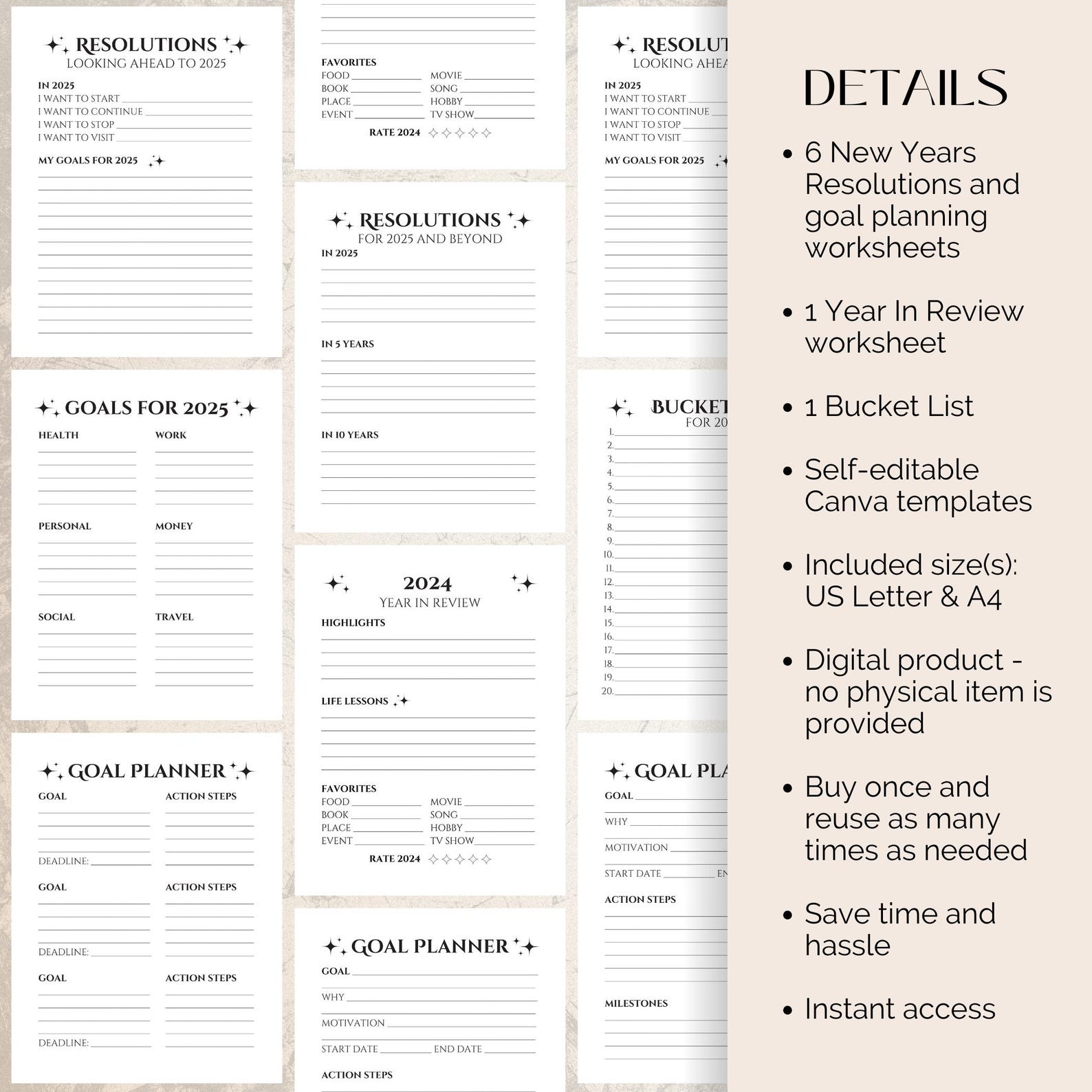 2025 New Years Resolution Worksheets, New Year Resolution Goal Setting ...