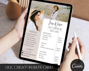 Modèle de carte des tarifs UGC | Kit média influenceur | Guide de tarification du CGU d'une page