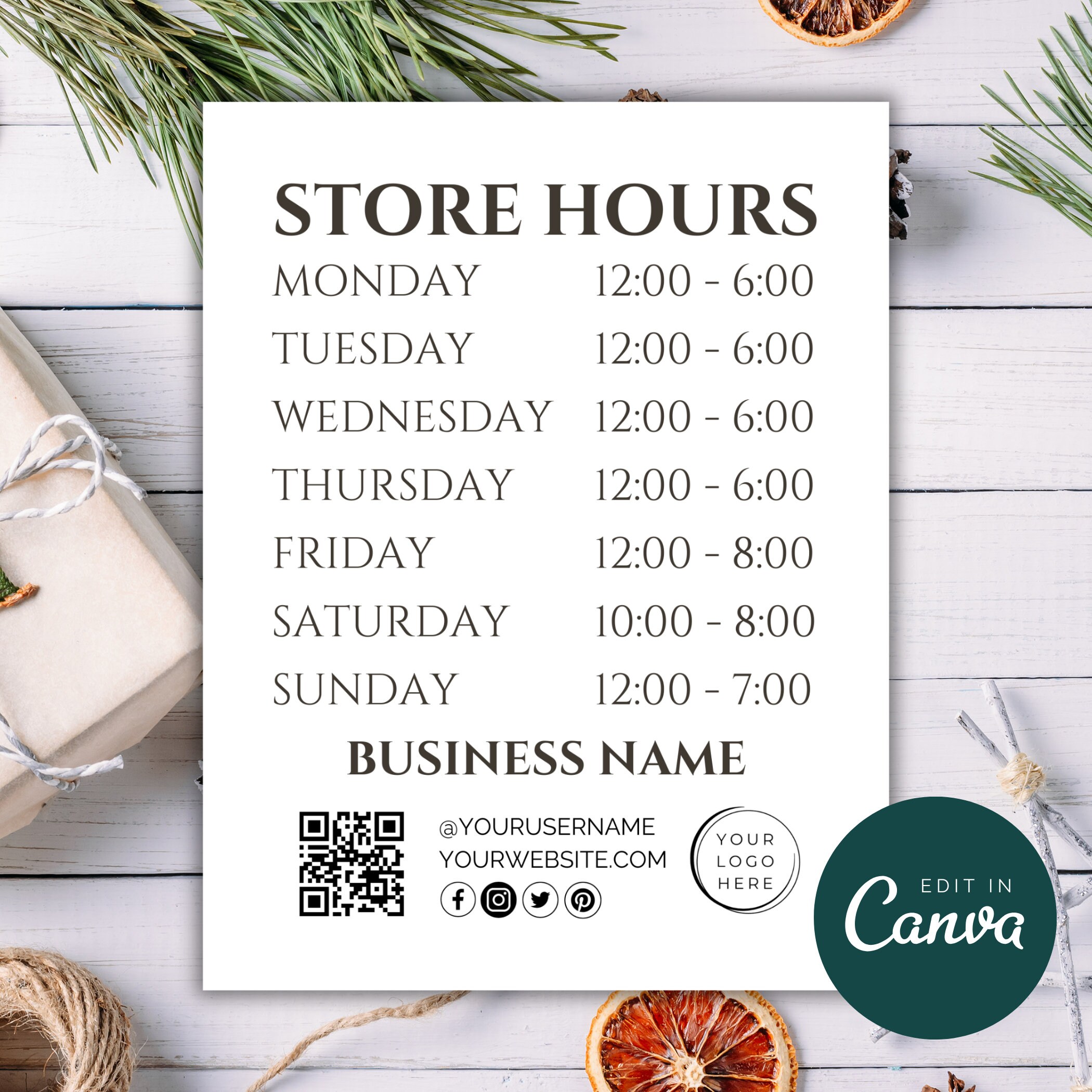 Business Holiday Hours Sign Printable, Editable Business Hours Sign ...