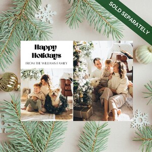Puede incluir: Una tarjeta de Navidad con un collage de fotos de una familia con su perro. El texto de la tarjeta dice "Happy Holidays from the Williams Family".