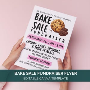 Bake Sale Fundraiser Flyer Canva Template, Valentine&#39;s Day Bake Sale Flyer, Editable School Fundraiser Event, PTO Cookie Sale Sign Church