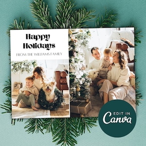 Fügen Sie Ihr eigenes Foto hinzu Weihnachtskarte Canva Vorlage Landschaft, zwei Foto Weihnachtskartenvorlage Horizontal, Frohe Feiertage Karte Mehrere Fotos
