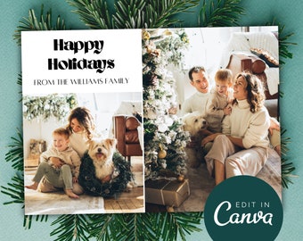 2 Photo Christmas Card Template, Holiday Photo Card Template, Photo Collage Christmas Card, Retro Christmas Card Photo Card Template Canva