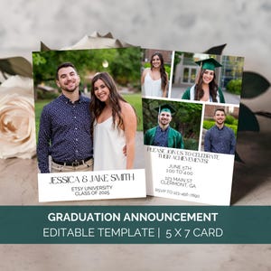 Plantilla de Canva para invitaciones de graduación para hermanos y hermanas, invitación de graduación conjunta para gemelos, invitación para fiesta de graduación doble para hermanos