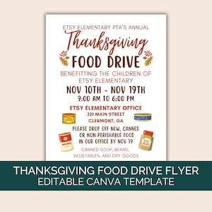Thanksgiving Food Drive Flyer Canva Template, Fall Food Collection Flyer, PTO School Fundraising Flyer, Food Bank Charity Drive Sign Poster