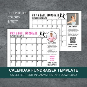 Dance Team Fundraiser, Pick A Date To Donate Calendar For Dance Fundraiser, Pick A Day Dance Team Fundraising Calendar Canva Template