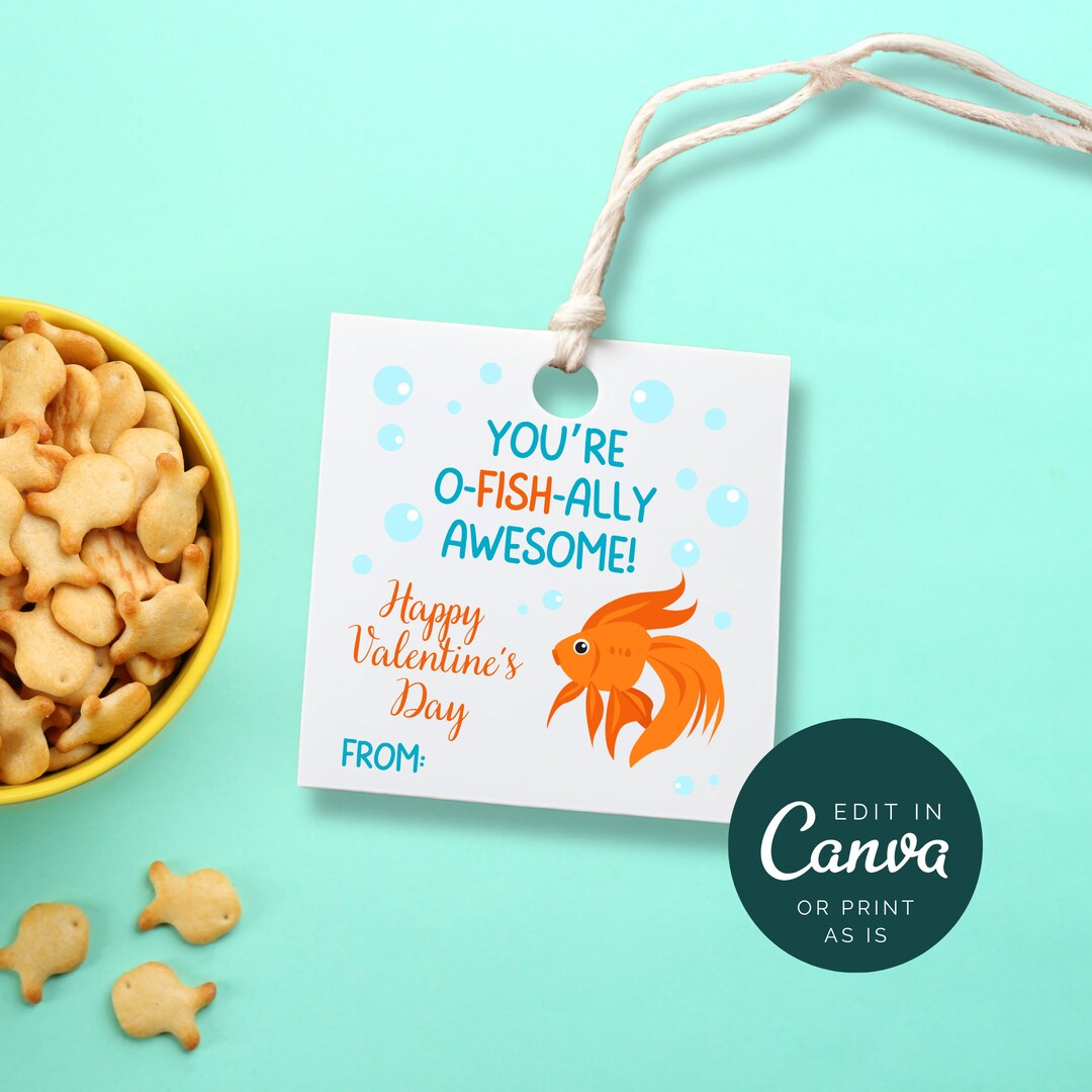 Goldfish Valentine Printable, Valentine Tags for Kids Goldfish ...