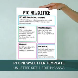 Modelo de boletim informativo do PTO Canva, boletim informativo semanal da sala de aula, comunicação mensal entre pais e escolas, carta editável da organização de pais e professores