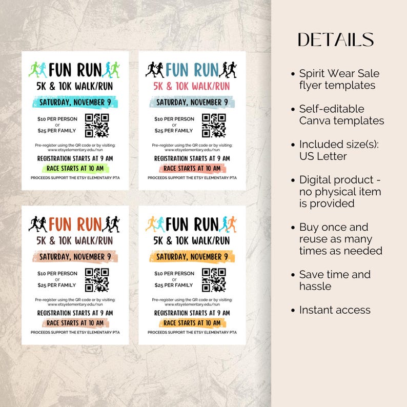 Fun Run Flyer Canva Template, 5k Run Fundraiser Flyer, PTA School