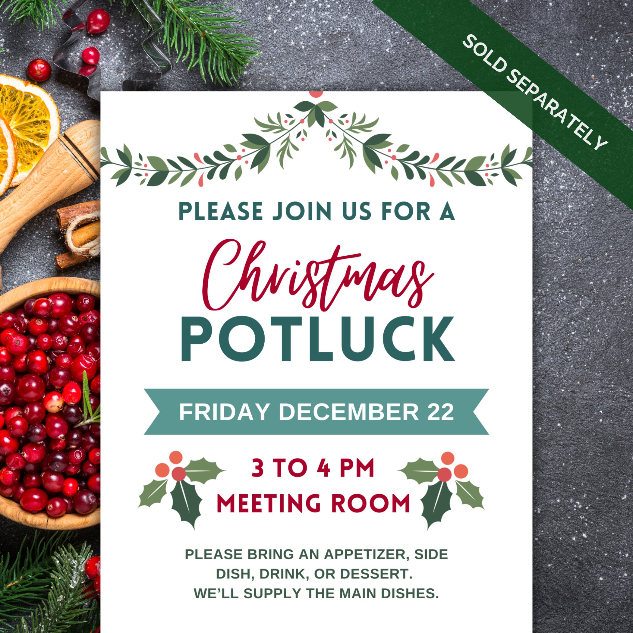 Christmas Potluck Sign up Sheet Template Printable Holiday Potluck