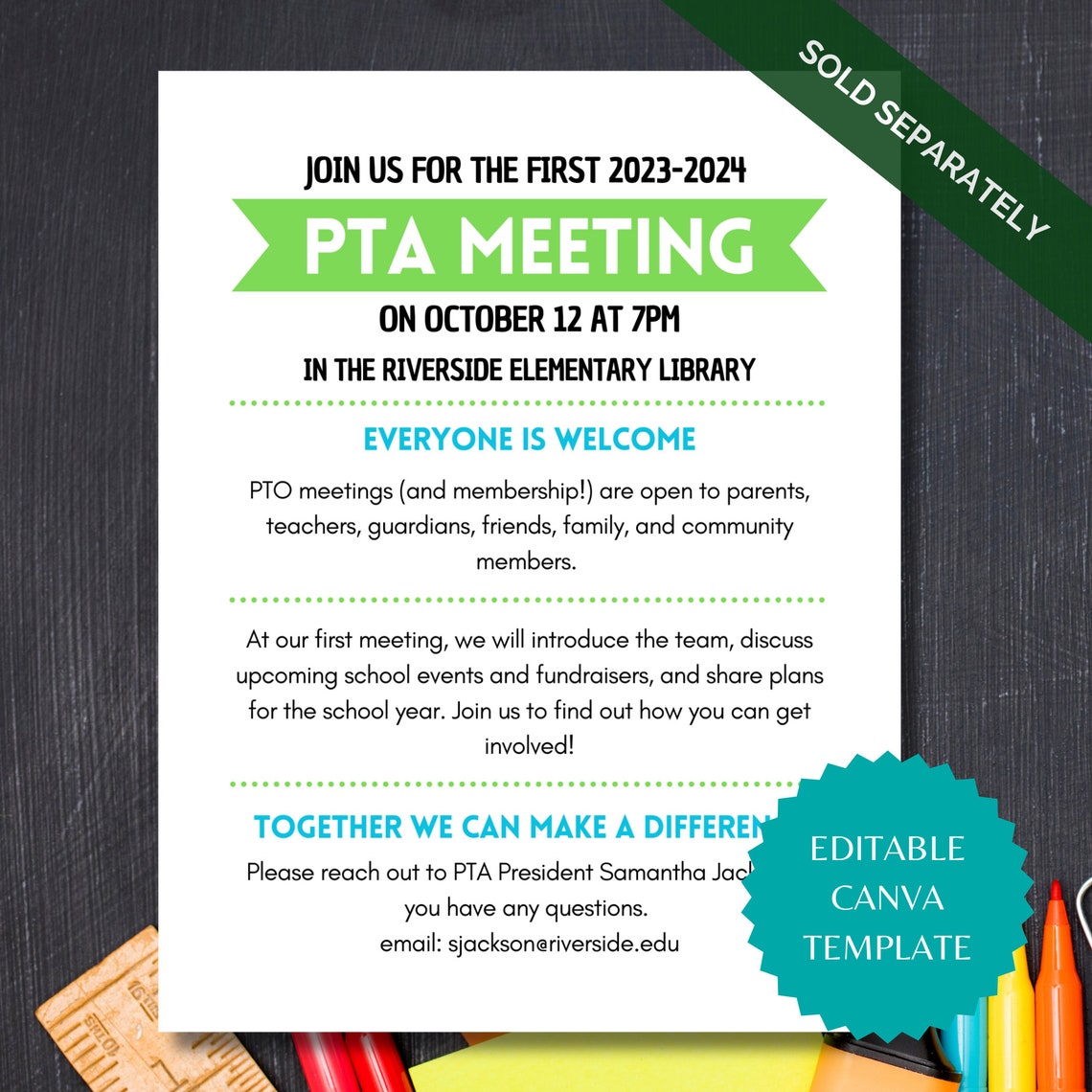 Editable PTA Calendar of Events Flyer, PTO Schedule Flyer, Printable