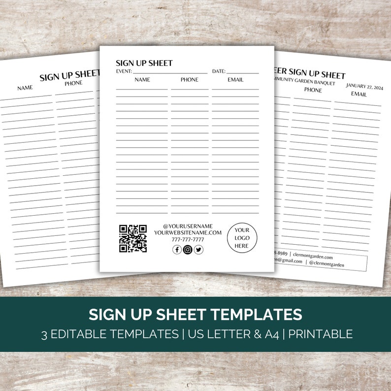 Simple Sign up Sheet Template, Registration Sign up Sheet Template ...