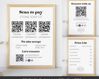 Forms Of Payment Sign, Small Business Craft Show Bundle, Craft Fair Price List QR Codes, Pop Up Shop Price List For Farmers Market