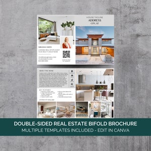 Elenco delle caratteristiche della brochure immobiliare, modello Canva, brochure di marketing immobiliare di lusso, brochure di annunci immobiliari in vendita