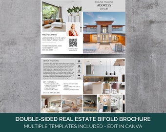 Brochure onroerend goed met kenmerkenlijst Canva-sjabloon 4 pagina's, marketingbrochure luxe onroerend goed, brochure onroerend goed te koop