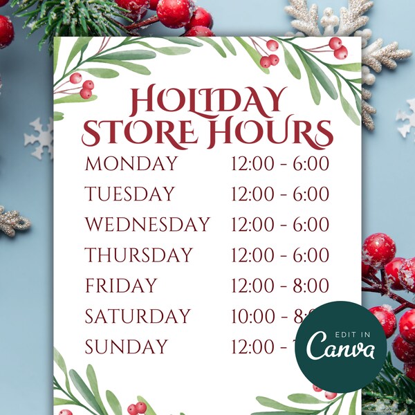 Holiday Hour Signs - Etsy
