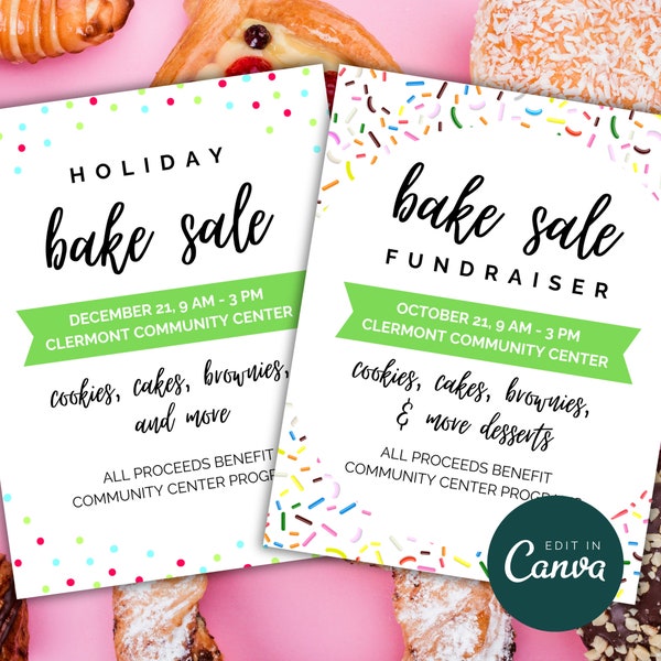 Bake Sale Flyer, PTA/PTO Bake Sale Fundraiser Flyer, Editable School Fundraiser Template Canva US Letter, Holiday Cookie Sale Sign Church