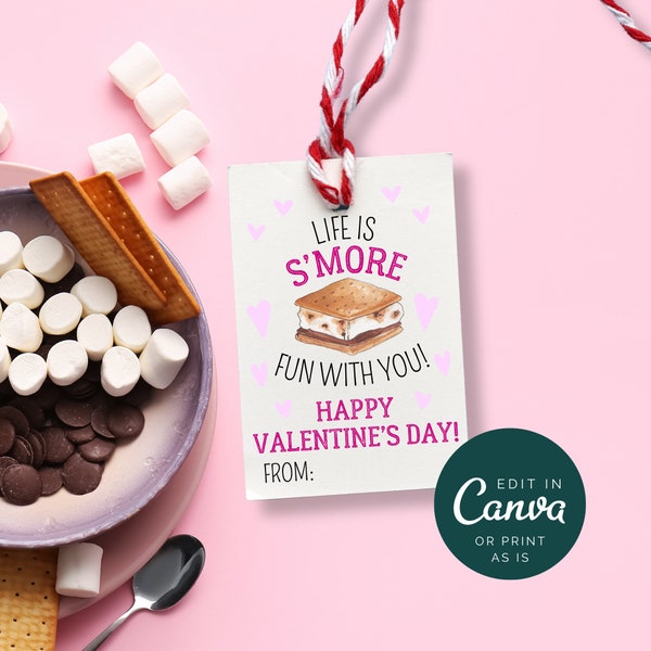 Smore Valentine Tag, S'more Valentine's Day Card, Smore Valentine Printable, Smores Valentines For Kids, Smore Valentine Topper Canva