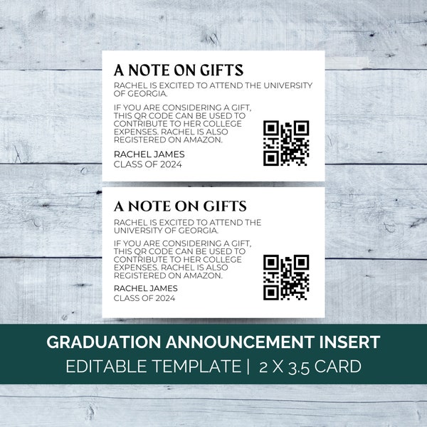 Editable Graduation Party Invitation Insert Template, Graduation QR Code Insert Card, College Fund Graduation Announcement Insert 2024 Canva