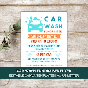 Car Wash Fundraiser Flyer Template, Editable Fundraiser Car Wash Flyer, Fundraiser Template Nonprofit PTO Church Charity Fundraising Canva