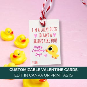 Valentinstag Entenkarte Canva Vorlage, ich bin ein Lucky Duck Valentine Tag, Gummiente Valentine, bearbeitbarer Lucky Duck Valentine Tag Classroom