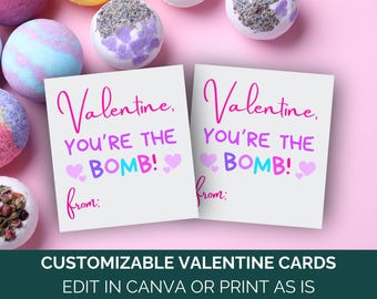 You're The Bomb Bath Bomb Valentine Canva Template, Bath Bomb Valentines Tag, Valentine's Day Bath Bomb Gift Tag, Online Valentine Cards