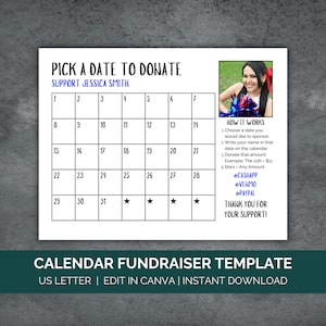 Wählen Sie ein Datum zu spenden Cheer-Kalender-Spenden-Vorlage, Cheer Fundraiser Form Kalender Canva Vorlage Fundraiser Kalender für Reise PTO