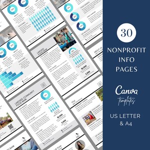 One Pager non-profitorganisatie canva-sjablonen, non-profitprogramma infographic flyers mediakit, bedrijfsprofielsjabloon Canva fondsenwerving sponsoring