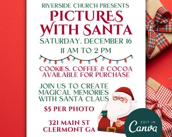 Photos With Santa Flyer, Editable Pictures With Santa Flyer Template, Printable Sign Canva Template US Letter A4 PTO PTA Instant Download