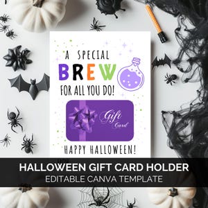 Porta-cartão-presente de Halloween Brew Canva Template, Porta-cartão-presente de agradecimento de outono, Presente de agradecimento à equipe com tema de café Coach Pastor PTO