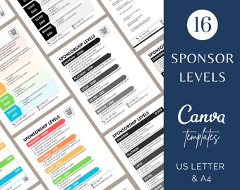 Modèle de niveaux de parrainage, Flyer de niveau de sponsoring pour une association, Package de parrainage d'un événement à but non lucratif, Modèle Canva de niveau de flyer de don PTO