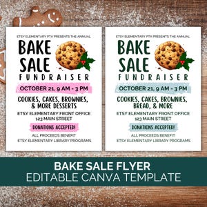 Christmas Bake Sale Flyer Canva Template, PTO Bake Sale Fundraiser Flyer, Editable School Fundraiser Event, Holiday Cookie Sale Sign Church