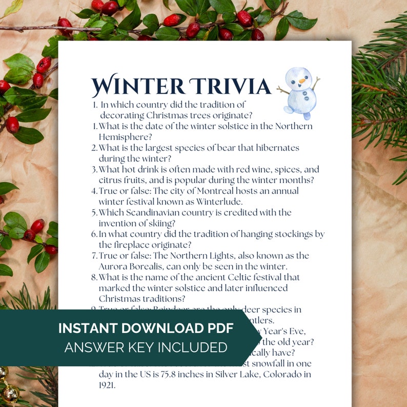 Printable Winter Trivia Games, Christmas Trivia With Answers, Printable Holiday Trivia Game ...