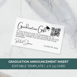QR-Code-Einsatzkarte für den Abschluss, bearbeitbare Einladung zur Abschlussfeier, Canva-Vorlage, College-Fonds-Abschluss-Ankündigungskarte 2025