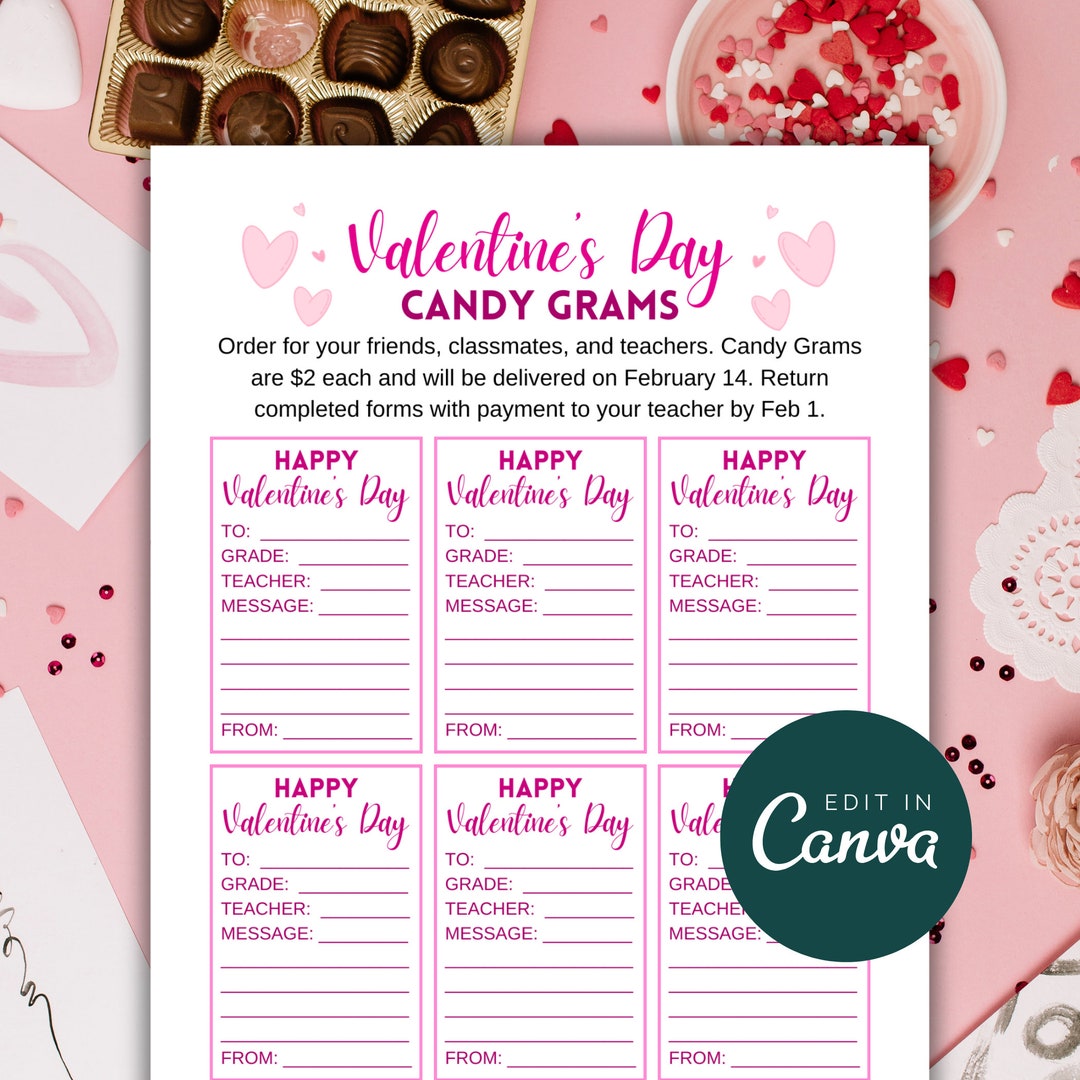 Valentines Candy Gram Fundraiser, Valentine Candy Gram Flyer, Valentine Gram Template, Valentine