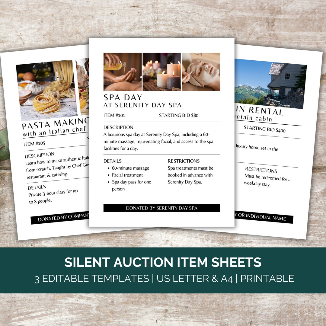 Editable Silent Auction Item Template, Silent Auction Item Sheet ...