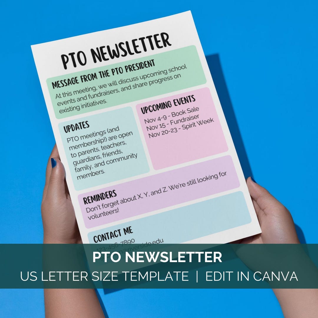 Pto Newsletter Examples PTO Newsletter Canva Template, Weekly Classroom Newsletter, Monthly ...