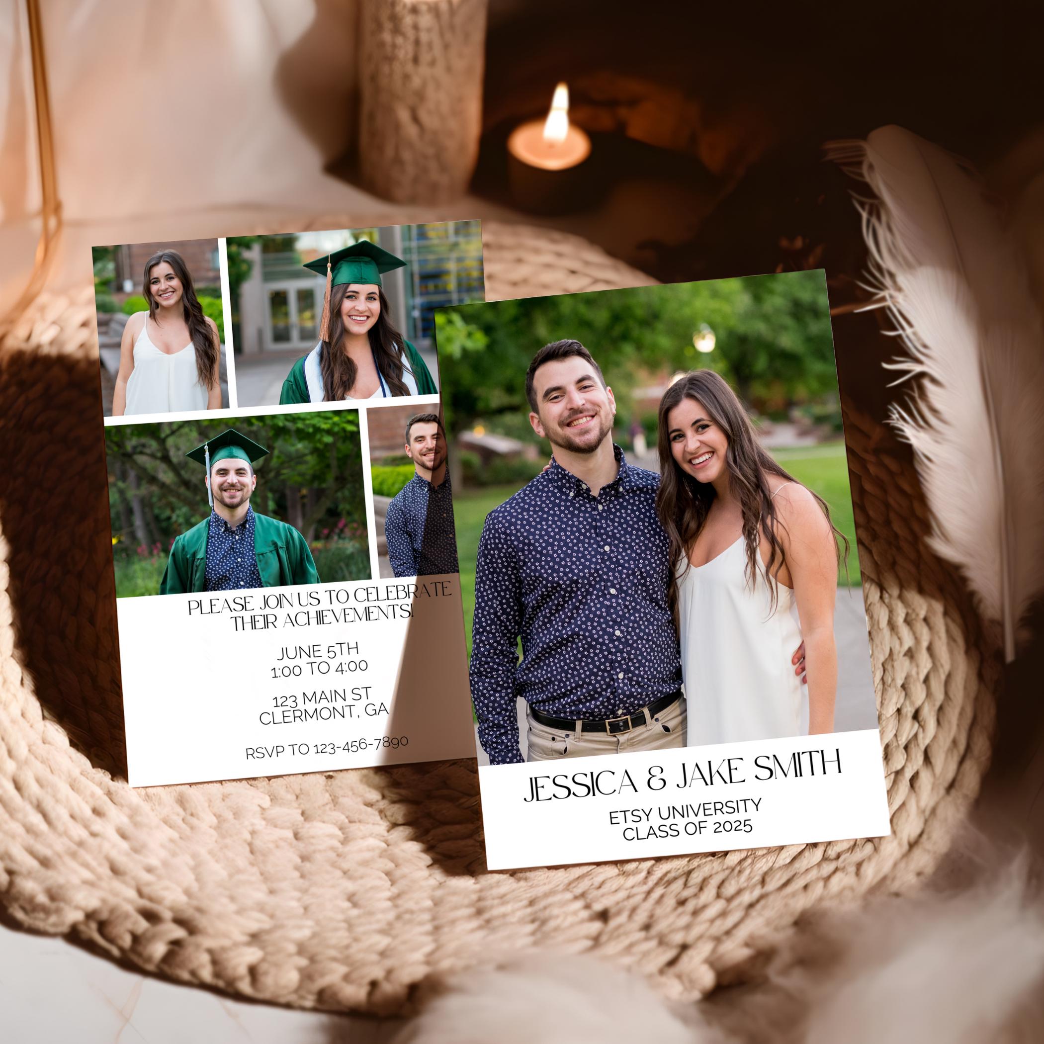 Graduation Invite for Twins Canva Template, Siblings Double Graduation ...